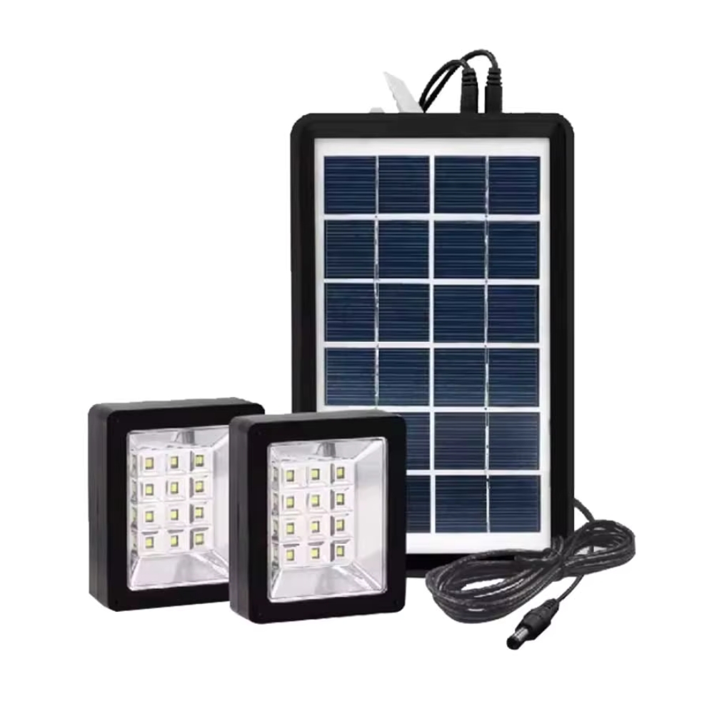 Sistem de iluminat cu 2 proiectoare, panou solar, cablu USB, D630