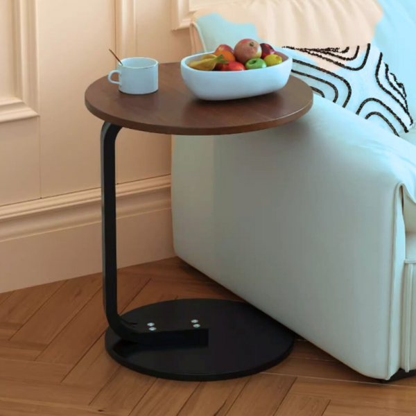 Masuta rotunda pentru cafea, metal cu MDF, maro/negru