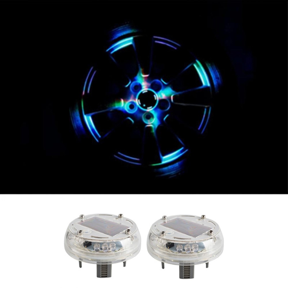 Set 2 capace jante auto LED multicolor, incarcare solara