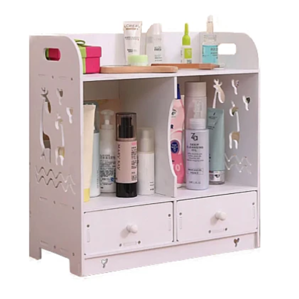 Dulap cu 2 sertare, organizator cosmetice, alb, PVC
